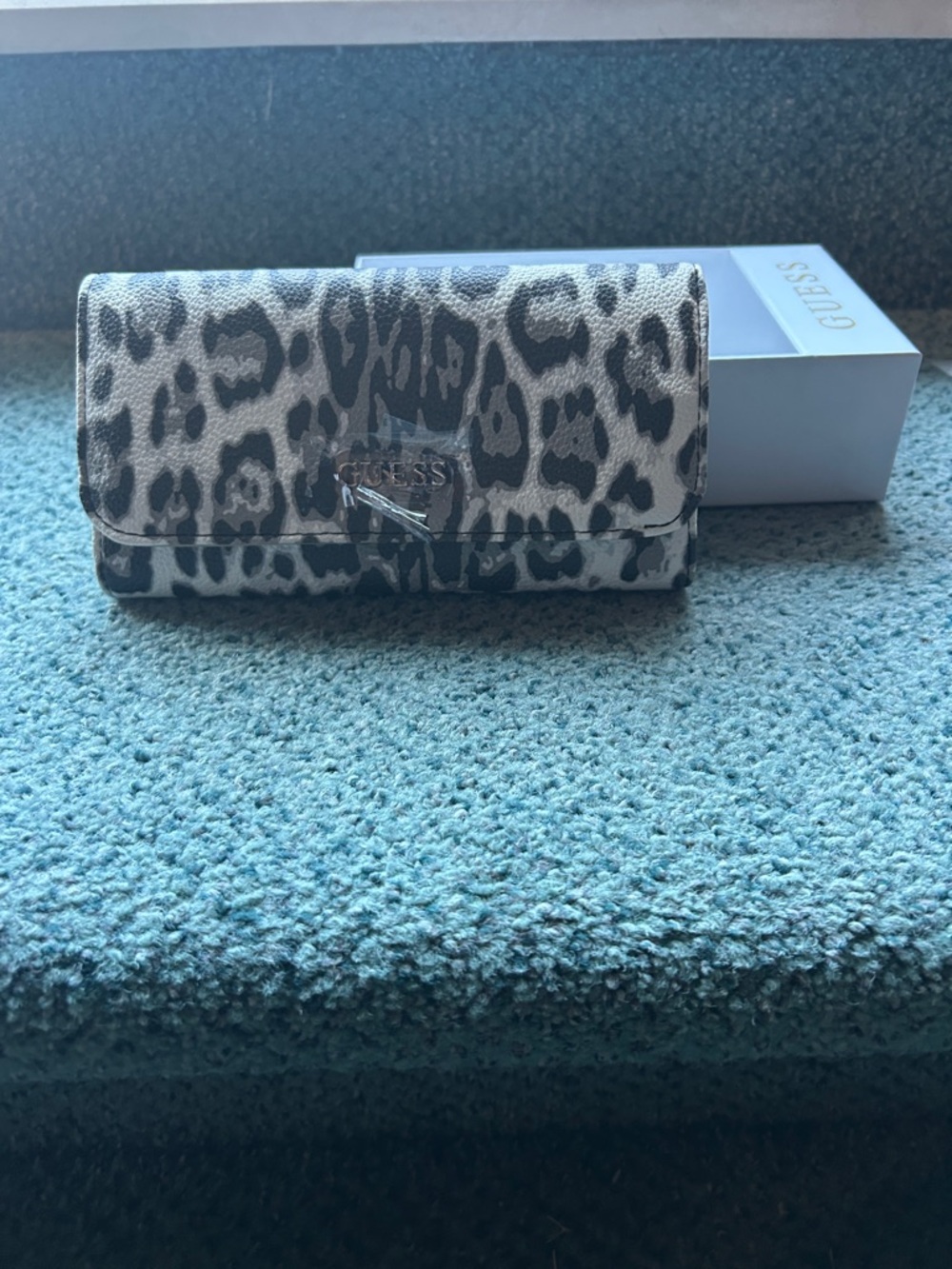 GUESS Leopard Print Fold-Over Wallet Clutch